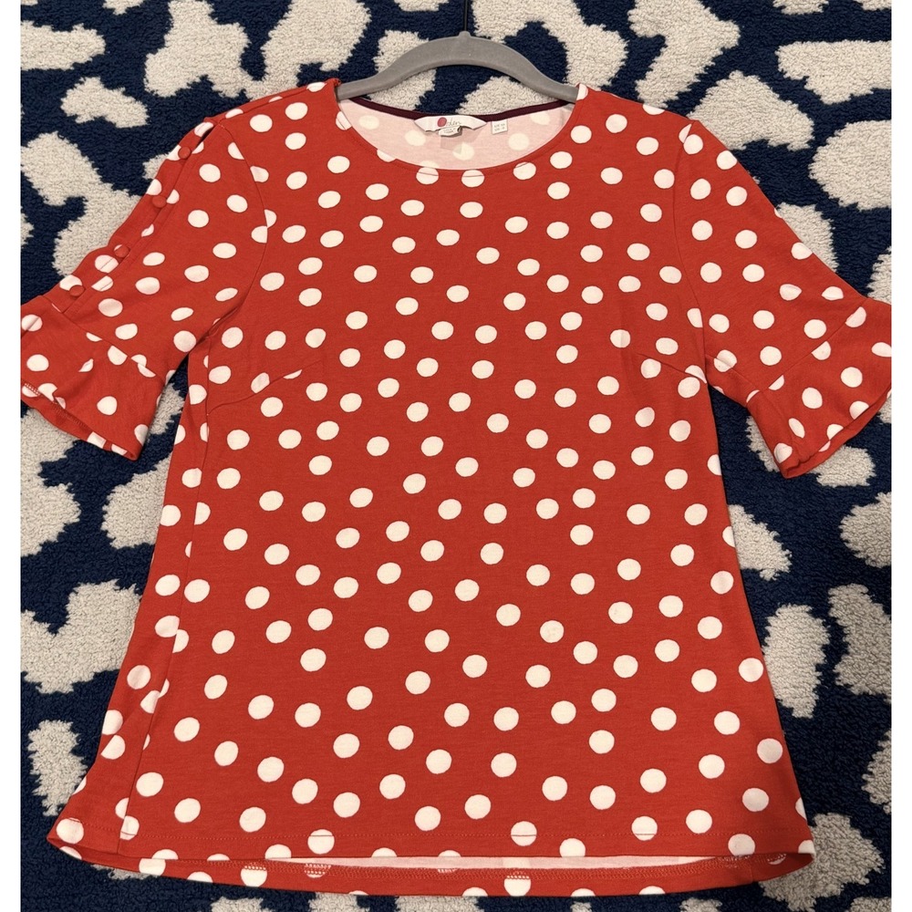 $150+ NEW Boden Polka Dot Red White Ruffle Button Boho Cottagecore Shirt/US 6 - Picture 3 of 5